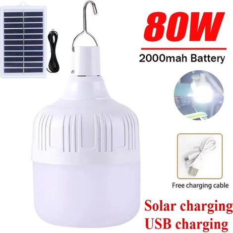(Version améliorée A) Lampes solaires portables à LED 80-500 W, éclairage LED à économie d'énergie compatible avec le camping, les tentes, la pêche de nuit et les éclairages de secours (1/5)