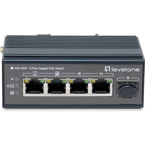 Switch industrial level one igp-0501 5p poe giga y 1p sfp 240w carril din (1/5)