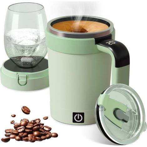Gobelet mélangeur automatique, 380 ml, avec couvercle et écran tactile LCD, affichage de la température, gobelet mélangeur magnétique automatique en acier inoxydable, tasse à café, agitateur
