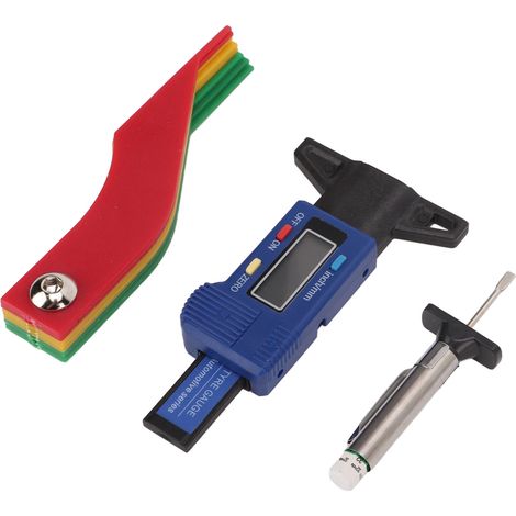 Jauge numérique de profondeur de sculpture des pneus avec code couleur, outil portable et manuel pour voitures, camions et plaquettes de freins à disque et à tambour. (1/5)