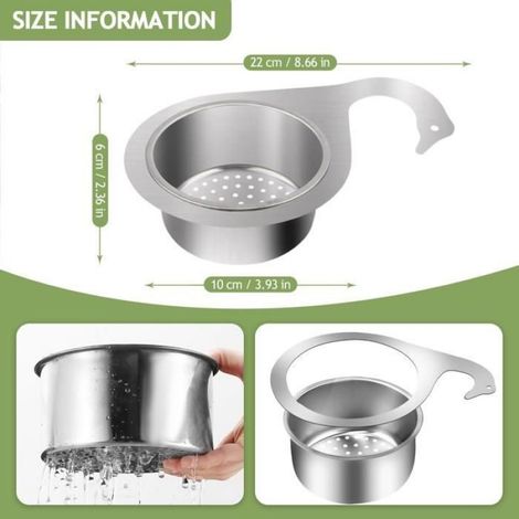 Passoire de Cuisine - 2pcs - Acier Inoxydable - Panier Évier Suspendu - 22cm (1/4)