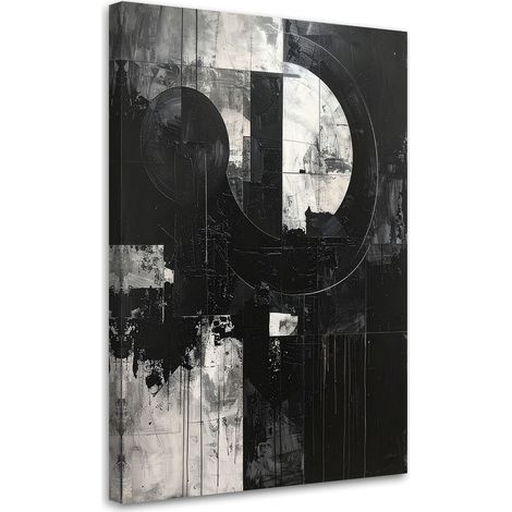 Image sur Toile, Abstraction en noir et blanc avec un rythme graphique fort,20x30 (1/4)