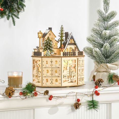 Calendrier de l'Avent, décoration de Noël, lumières LED, 24 tiroirs, naturel (1/5)
