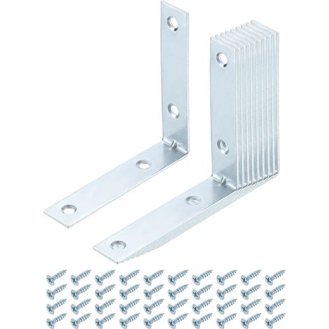 10pcs Équerre d'Angle Metale en Forme de L, 70x15x70mm Équerres d'Assemblage Renforcée à Angle Droit, Corniere Fixation avec Vis pour Étagère en Bois Coin Meubles, Argenté (1/5)