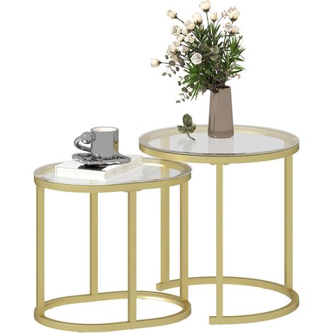 Design moderne en acier : Gain de place au quotidien avec ce lot de 2 tables basses gigognes pour salon (1/5)