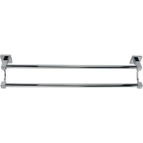 Trade Shop - Toallero Doble De Acero Baño Montaje En Pared 60cm Cuadrado 59192 - (1/2)