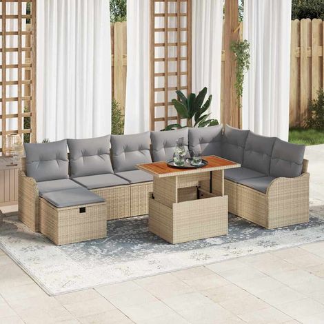 Garten-Sofa-Set 9 pcs Beige Poly-Rattan (1/5)