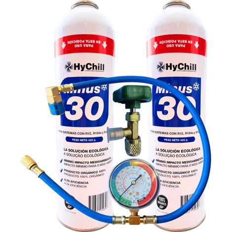 Refrigerante Minus 30 con Manómetro 995ml/425g  Gas Ecológico para Aire Acondicionado y Automoción Profesional