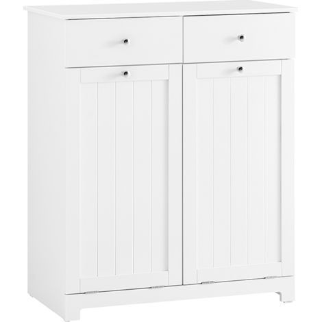 SoBuy Bathroom Cabinet with Laundry Basket, Toilet Cabinet with 2 Drawers and Large Capacity Laundry Bags, Sturdy Wooden Laundry Basket Cabinet, White, L78xW38xH90cm, BZR33-II-W