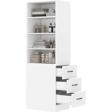 CHICFURN Estantería librería estrecha de 180 cm para espacios pequeños, con 3 cajones laterales, baldas regulables y diseño blanco para salón, oficina o baño (1/5)