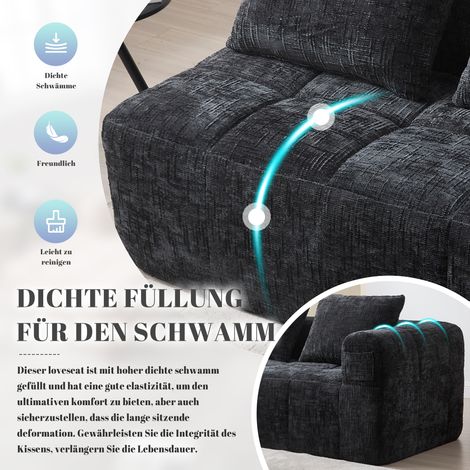 Canapé deux personnes moelleux avec coussin et poches latérales de rangement sans montage noir (1/4)