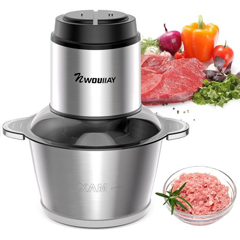 Hachoir Électrique Multifonction 300 W Mini Hachoir à Viande avec Avec 2 Réglages de Vitesse Bols de 2 L et 4 Lames en Acier Inox Mixeur Hachoir Cuisine pour Viande Légumes Oignon et Fruits (1/5)