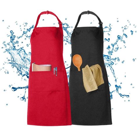 Dailygoody - Tablier cage - Tablier imperméable - Adapté à la restauration - Noir et rouge - Tablier de cuisine avec poches - Adulte unisexe (1/5)