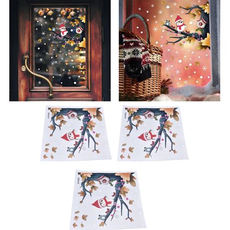 Set mit 3 statisch haftenden PVC-Aufklebern mit Eule, Ast und Schneeflocken für Glas, Weihnachtsmotiv. Schlichter und kreativer Wandaufkleber JUV205-A (1/5)
