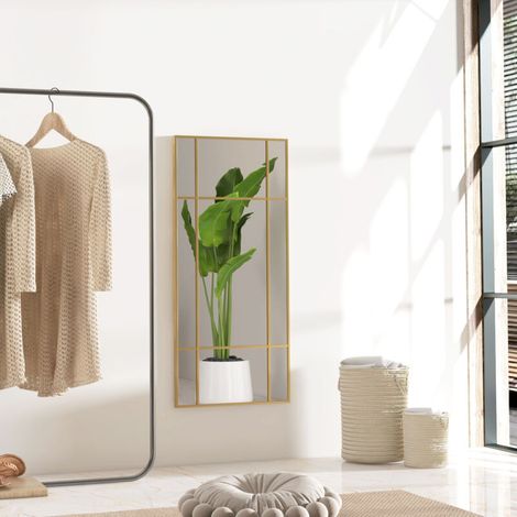 Cloison amovible Miroir mural verrière rectangulaire style fenêtre, horizontal ou vertical avec 4 crochets, en métal doré - 110x50 cm (1/5)