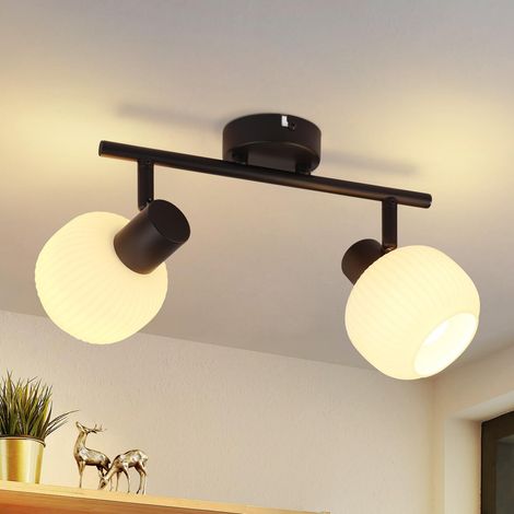 Plafonera GBLY 2 Spots de Techo Negro Interior 2 Bombillas a 350 ° Abat-Jour de Vidrio Morden Spots Pasillo E14 Lámpara de Pasillo Vintage para Dormitorio Salón - sin Bombilla
