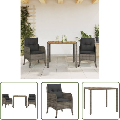The Living Store 3-tlg. Garten-Essgruppe mit Kissen Grau Poly Rattan - Gartengestell - Gartenmöbelset - Gartentisch - Gartensessel - PE-Rattan Möbel (1/5)