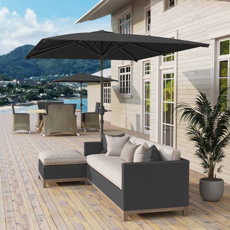 Sombrilla de Aluminio 198x294x255 Parasol Rectangular de Jardín Inclinable con Manivela y Poste Desmontable Gris (1/5)