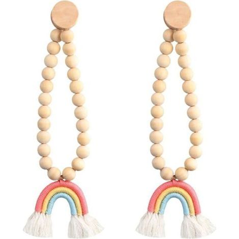 Set of 2 Magnetic Curtain Tiebacks, Curtain Rope Loops, Rainbow with Decorative Beads for Window Curtains (1/5)