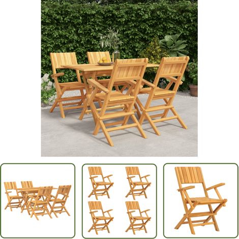 The Living Store 5-tlg. Garten-Essgruppe Massivholz Teak - Holztisch - Gartentisch - Essgruppe - Gartenmöbelset - Teakholz (1/5)