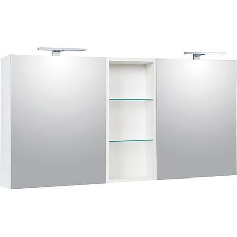 Armoires à glace Lossa avec appliques LED blanc mat avec meuble haut ouvert largeur 1550mm (1/5)