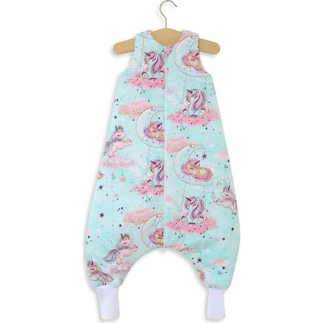 Saco de dormir para bebé con piernas, de algodón, aislante, talla L, de 9 a 24 meses, TOG 2.5 - unicornios menta (1/3)