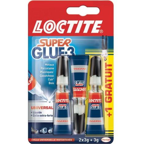 Lot de 3 - LOCTITE - Colle forte liquide instantanée - Super Glue-3 Universal - 3 x 3g - Cyanoacrylate - Ref 1575531 - Résiste à l'eau et au lave-vaisselle - Bouchon anti-séchage - Voir photos pour dé (1/2)