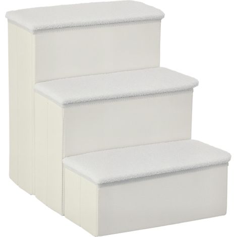 Escalier pour chien PawHut, 3 marches, 48 cm de hauteur, pliable, pour petits animaux et animaux âgés, escalier pour chat, rampe pour chien, aide à l'accès au lit, canapé, fauteuil et voiture, blanc
