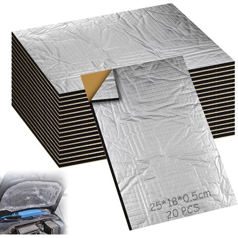 Lot de 22 panneaux d'isolation en aluminium butyle - 250 x 180 x 5 mm - Ignifuge - Imperméable - Tapis isolant autocollant pour insonorisation et isolation thermique dans les appartements, les bureaux (1/5)