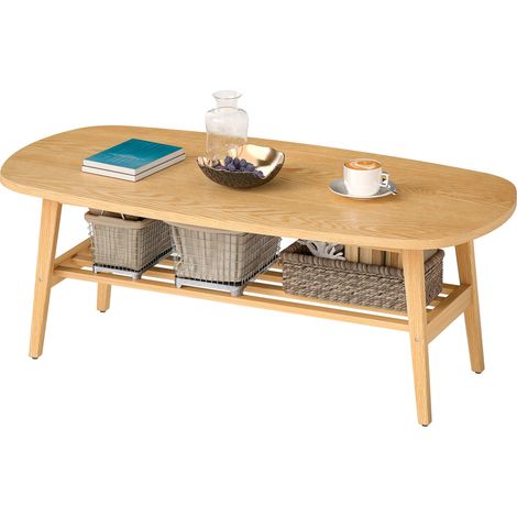 Table basse salon rangement 120x60x42cm bois naturel (1/4)