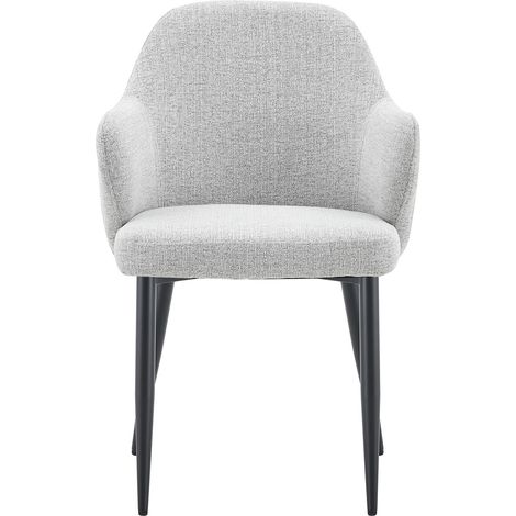 Set mit 2 Esszimmerstühlen aus hellgrauem Stoff, H 83 cm, schwarze Metallbeine (1/5)