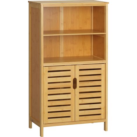 Mobiletto Bagno Salvaspazio 50x29x92 cm Armadietto e 2 Ripiani Aperti in Legno