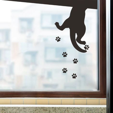 Autocollant mural patte de chat pour toilettes, empreinte de pas, vitrine en verre, décoration de la maison, autocollant mural amovible 14 x 22CM (1/4)