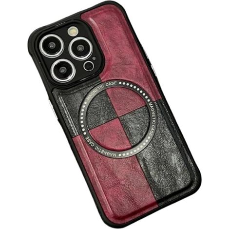 CUSTODIA PER APPLE IPHONE 14 PRO MAX ROSSO NERO IN PELLE PU + MAGSAFE (1/2)