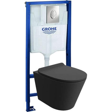 GROHE Bâti-support Skate Air + Lavita WC Galve Black suspendu noir sans bord + panneau de commande Delta 25 chrome  Kit complet WC