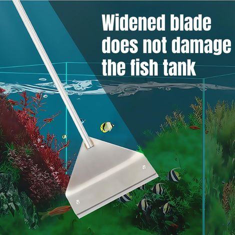 Racleur d'algues pour aquarium en acier inoxydable avec manche rallongeable Brosse de nettoyage de vitres pour char à poissons Outil de nettoyage d'algues avec lames amovibles