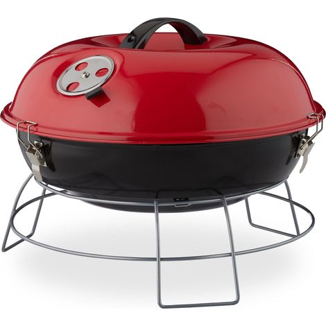 Barbecue rotondo portatile compatto 27 x 36 cm per 4 persone in acciaio smaltato nero 130005636