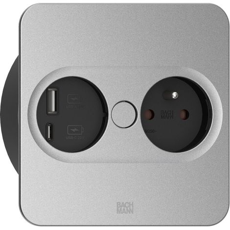 Bachmann 946.015 toma de corriente Type E + USB A + USB C Acero inoxidable