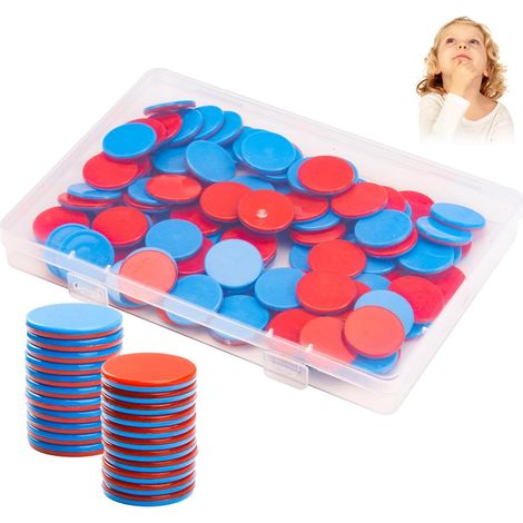 Juego de 100 fichas de plástico reversibles rojas y azules para contar, ideales para cálculos matemáticos. Fichas para que los niños las usen en sus manos, perfectas para la escuela primaria y como ay (1/5)