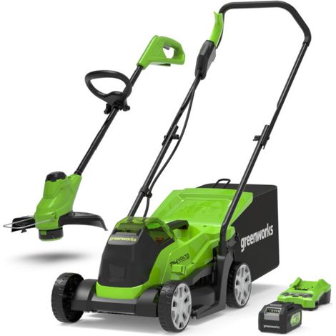Cortacésped GREENWORKS de 24 V + Desbrozadora - Batería de 4,0 Ah - Cargador - GD24LM33LT25K4