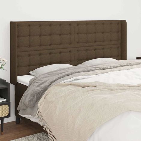 vidaXL Tête de lit avec oreilles Marron foncé 183x16x118/128 cm Tissu (1/5)