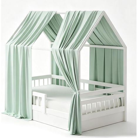 Lot de 2 baldaquins de lit en mousseline pour lit de maison pour filles et garçons, rideaux de lit pour lit d'enfant, décoration de chambre d'enfant (vert, 135 x 350 cm) (1/5)