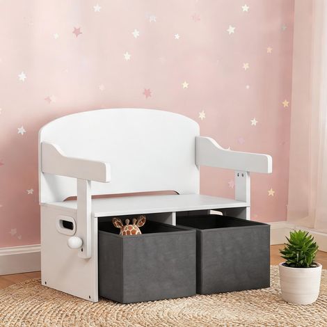 Banc enfant 3 en 1 coffre à jouets et table blanche (1/5)