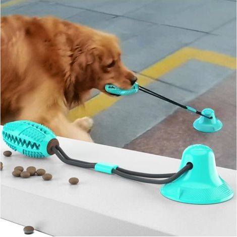 Jouet à mâcher dentaire pour chien, type ventouse, caoutchouc TPR, nettoyage des dents, bleu-noir. (1/3)