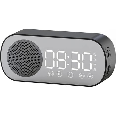 Digitaler Radiowecker – tragbarer Wecker mit BT-Lautsprecher, großer LED-Morgenwecker, Radio für Schlafzimmer, Büro, Schwarz