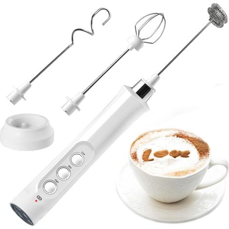 Mini mixeur blanc rechargeable pour infuser, remuer et mélanger le café. (1/5)