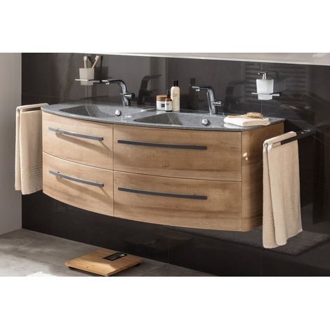 Lanzet Classico Badmöbel Set 2-teilig, 140cm breit, Hellbraun, Grau-Metallic-06364145 (1/5)