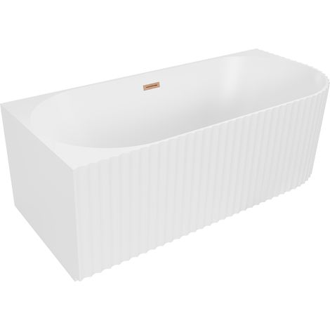 Mexen Gia bañera exenta esquinera acanalada izquierda 150 x 75 cm, blanco mate, rebosadero cobre cepillado - 52701507501L-65 (1/3)