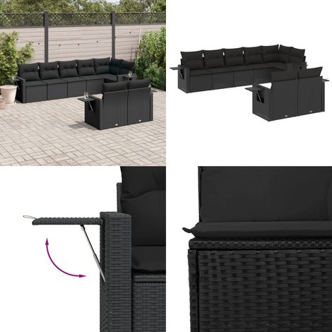 Salon de jardin 8 pcs avec coussins noir résine tressée - Ensemble Salon De Jardin - Salon De Jardin Extérieur - Meuble De Jardin - Mobilier De Jardin - Résine Tressée - Home & Living (1/5)