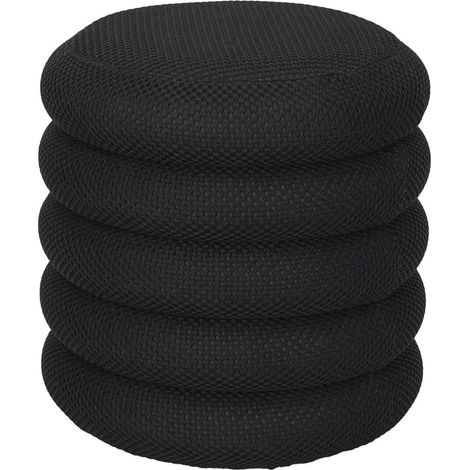 Pouf rangement rond en tissu texturé maille 3D noir - ELECTRON (1/5)
